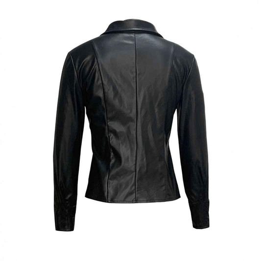 Women's Slim-Fit PU Outerwear Jacket with External Pockets