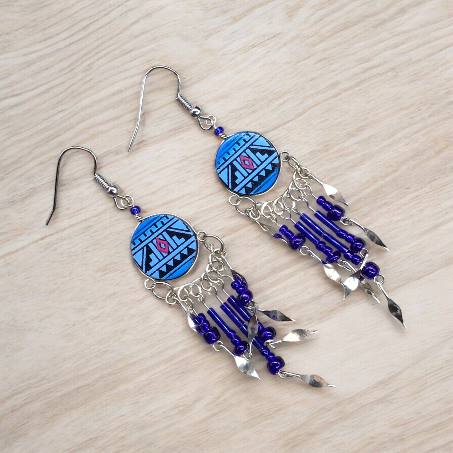 Sky Blue Southwestern Round Shaped Dangle Earrings