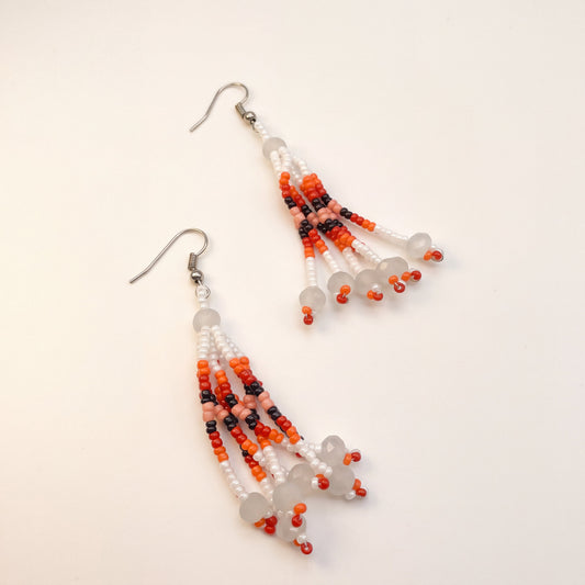 White Six-Strand Beaded Cascade Earrings