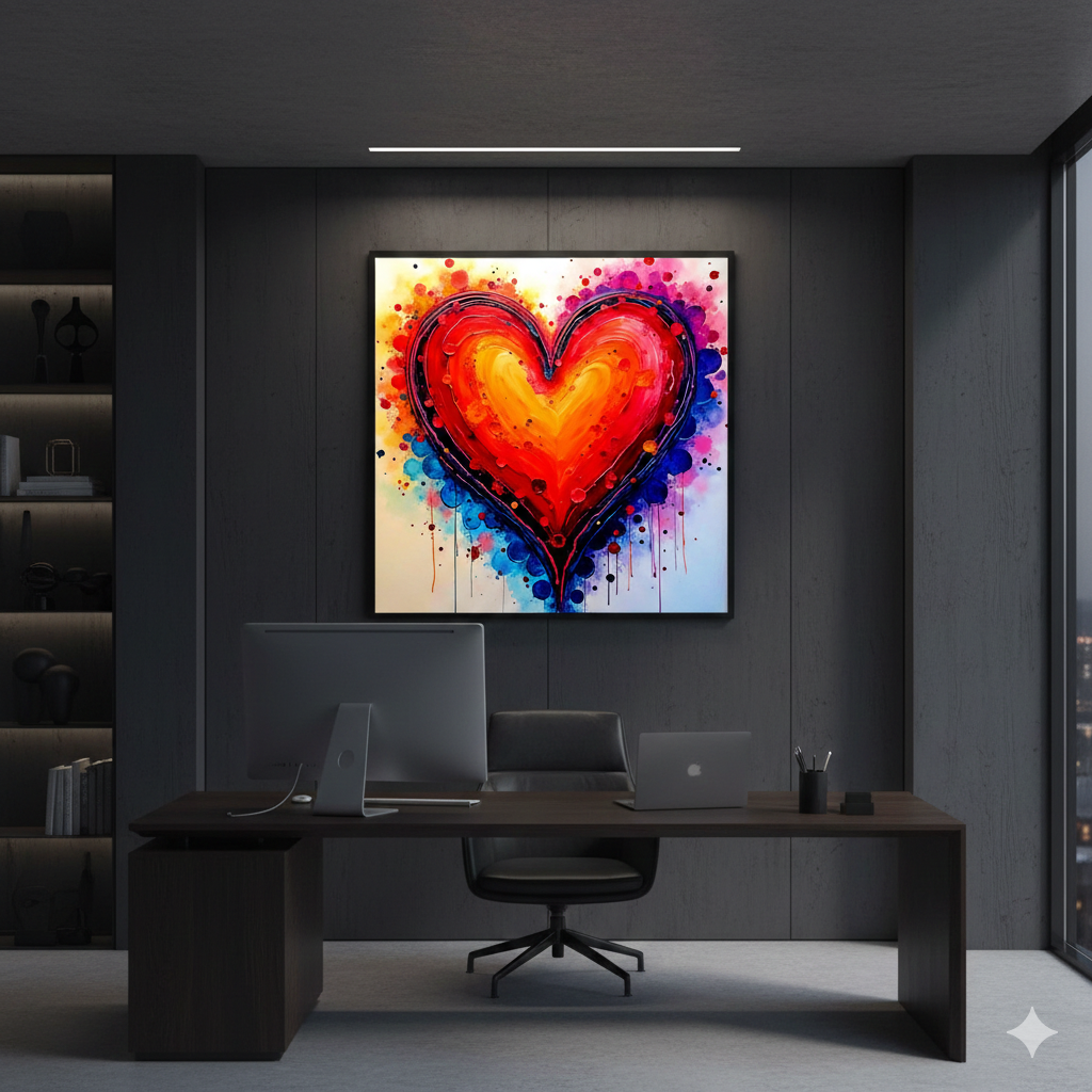 Vibrant Abstract Heart Digital Art - Colorful Watercolor Splatter Print - AURABAGS SHOP