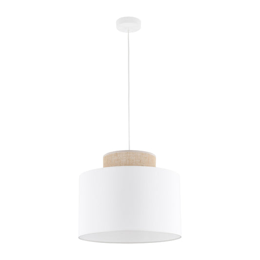 DUO White Linen & Jute Cylinder Pendant Light for Kitchen Island & Dining