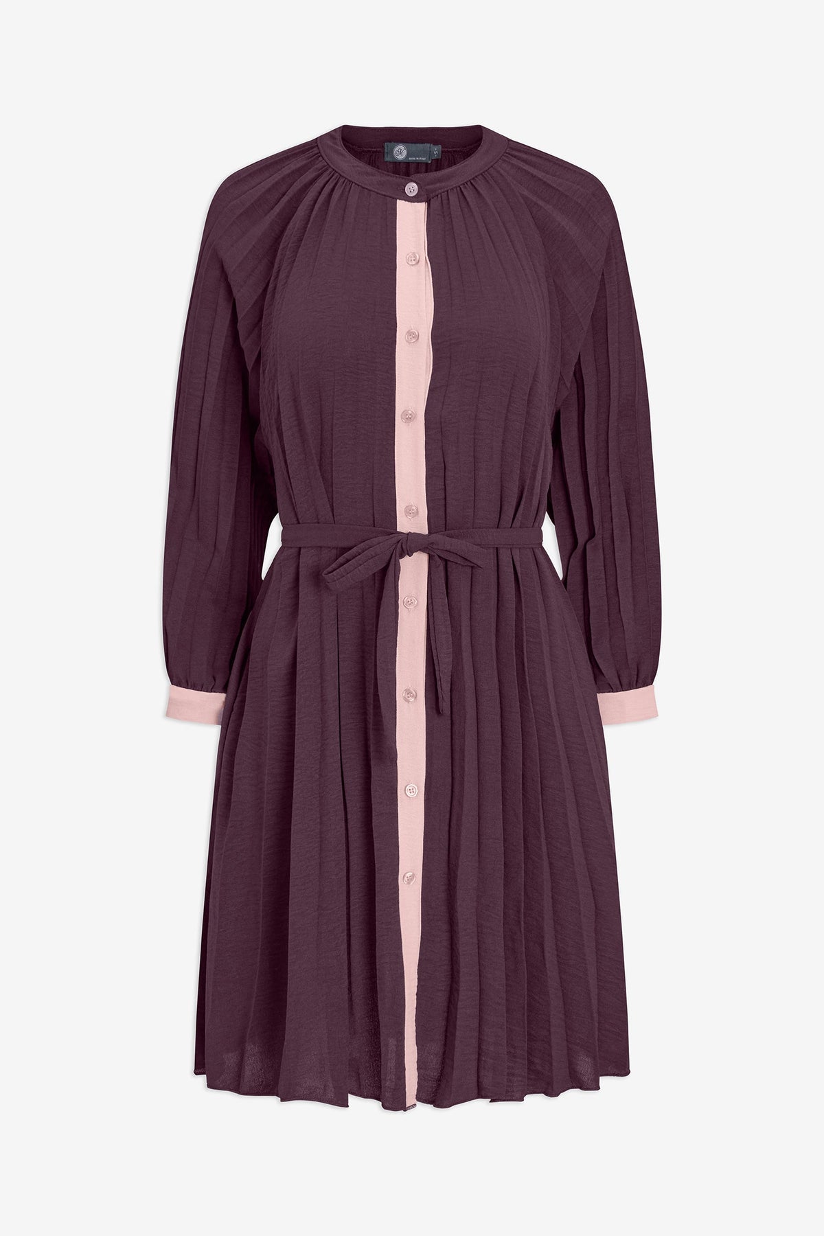 Women's Color-Block Pleated Shirt Dress