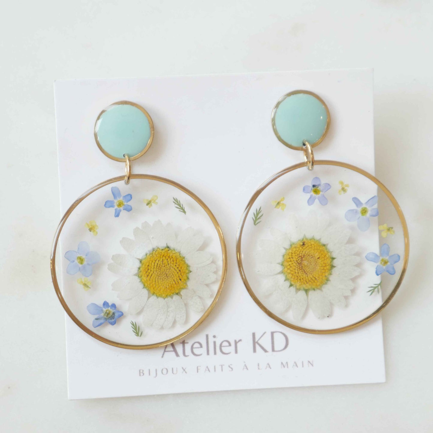 Boucles d'oreilles duo marguerite et trio myosotis - rond (XXL)
