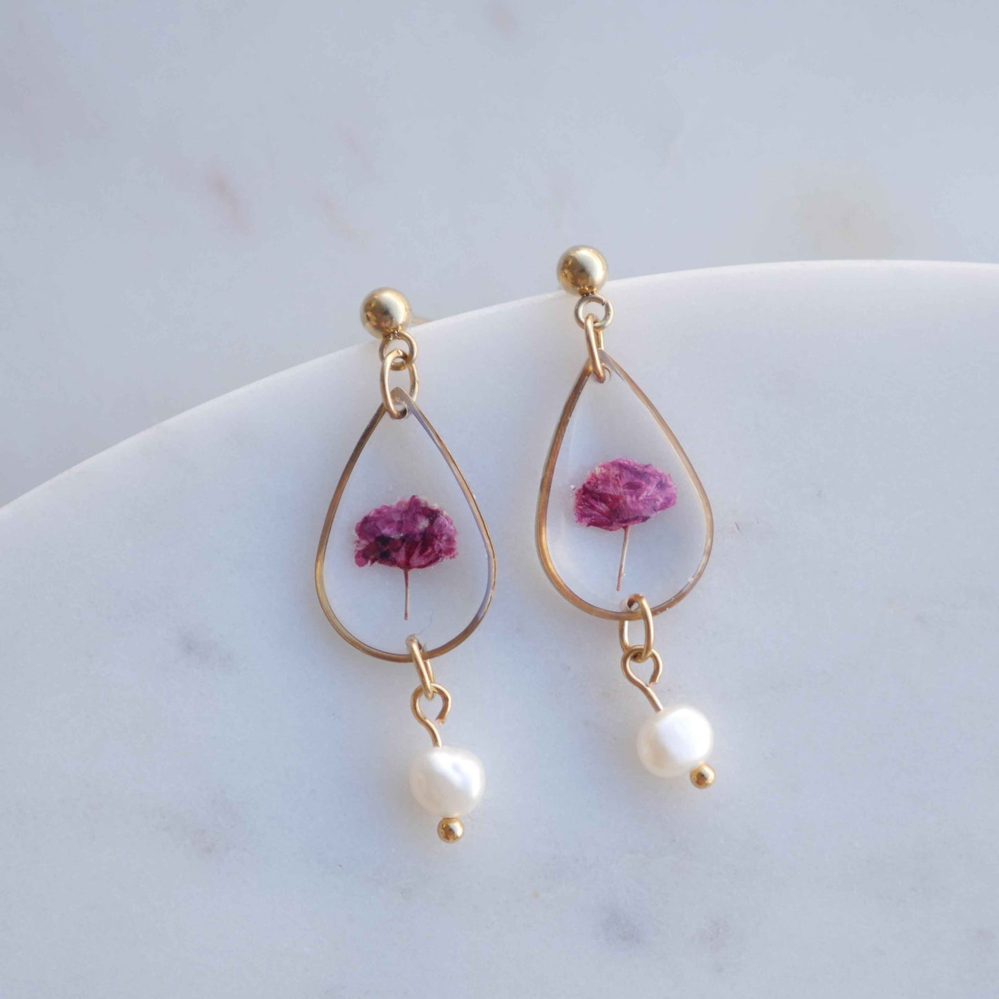 Boucles d’oreilles Perla - gypsophile fuschia - goutte (moyen)