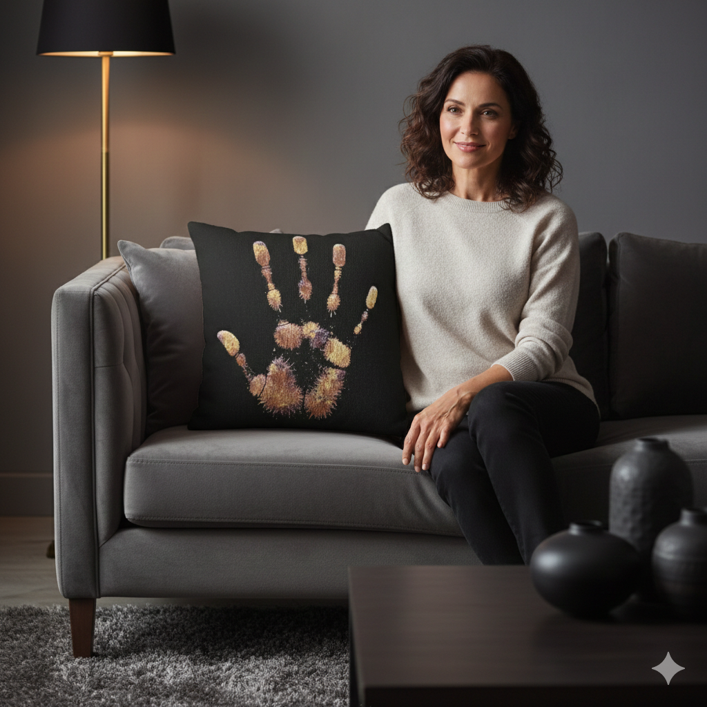 Metallic Handprint Woven Pillow | Boho Accent Throw Pillow - AURABAGS SHOP