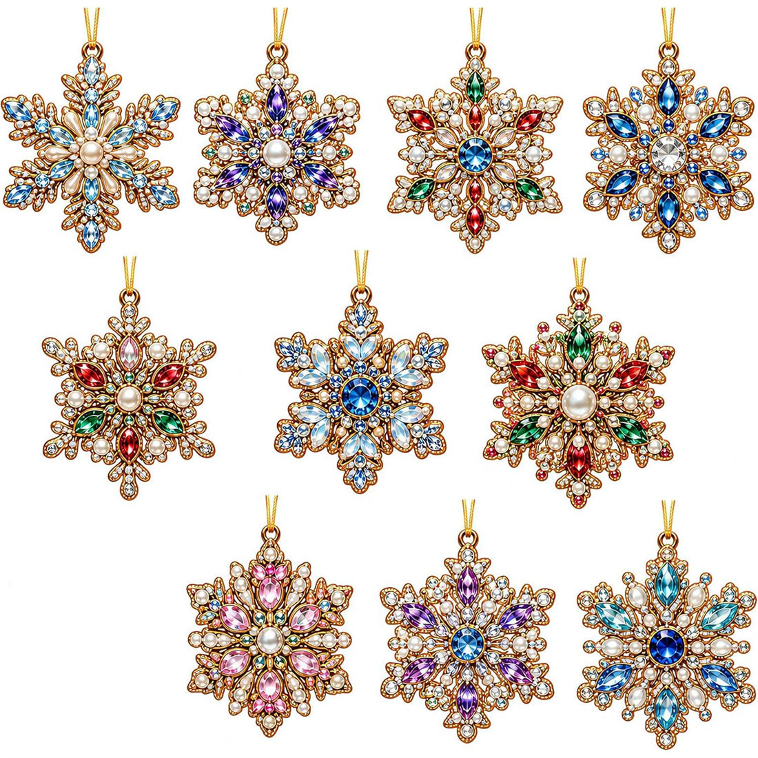 Set of 10 Acrylic Christmas Hanging Ornaments – Colorful Resin Diamond Holiday Decorations