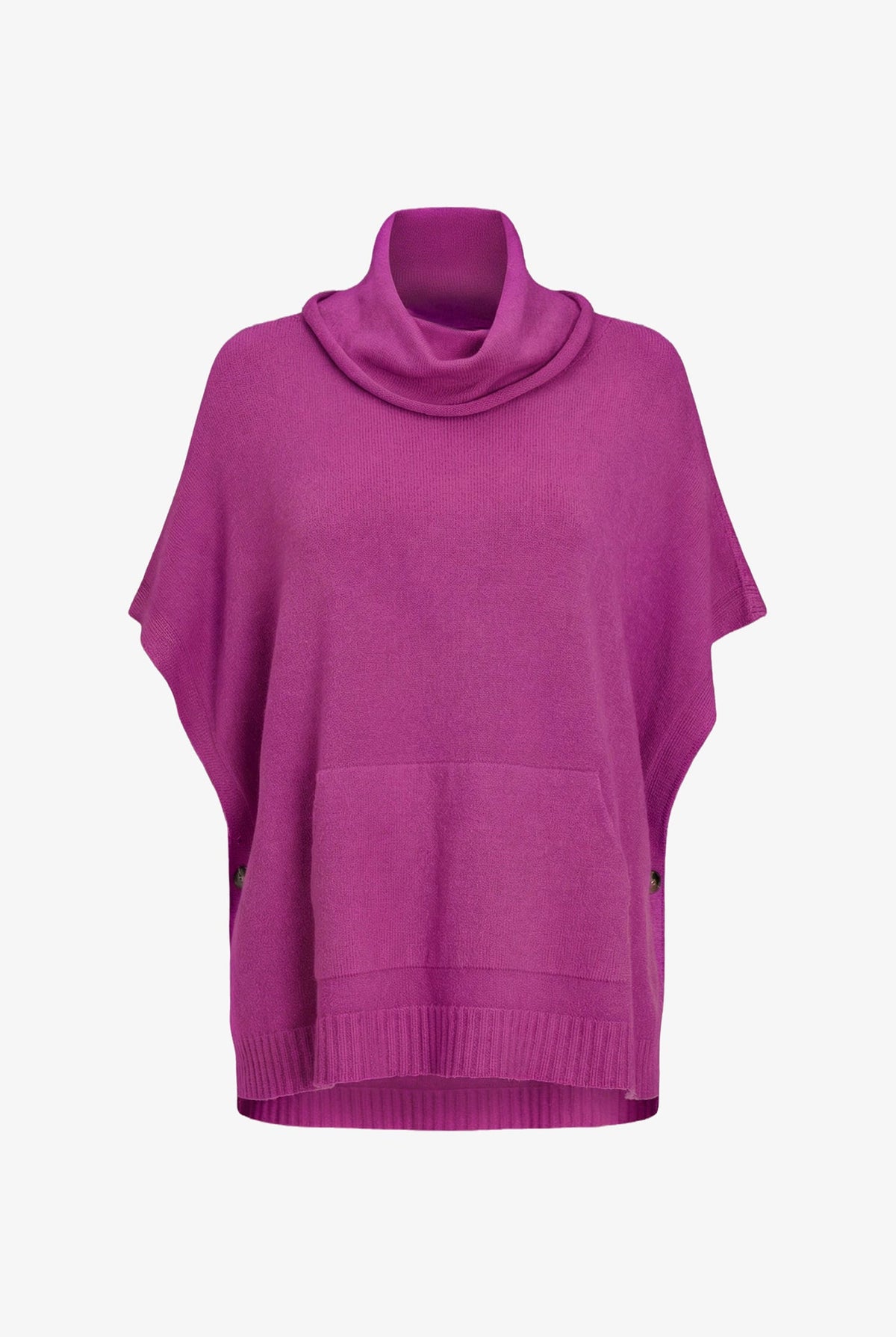 Women's Cowl Turtleneck Poncho with Side Buttons & Kangaroo Pocket