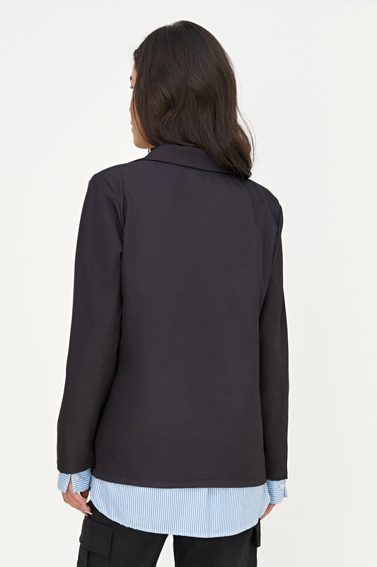 Women's Long-Sleeve Blazer, Striped Lining at Cuffs & High-Low Hem