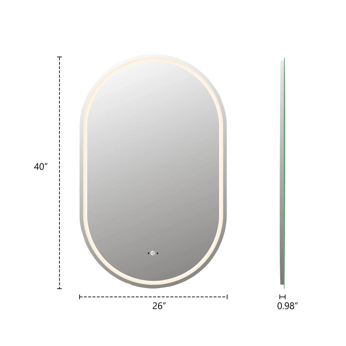 26" x 40" Frameless Capsule LED Mirror with Anti-Fog, CRI 90+ & Seamless Lighting