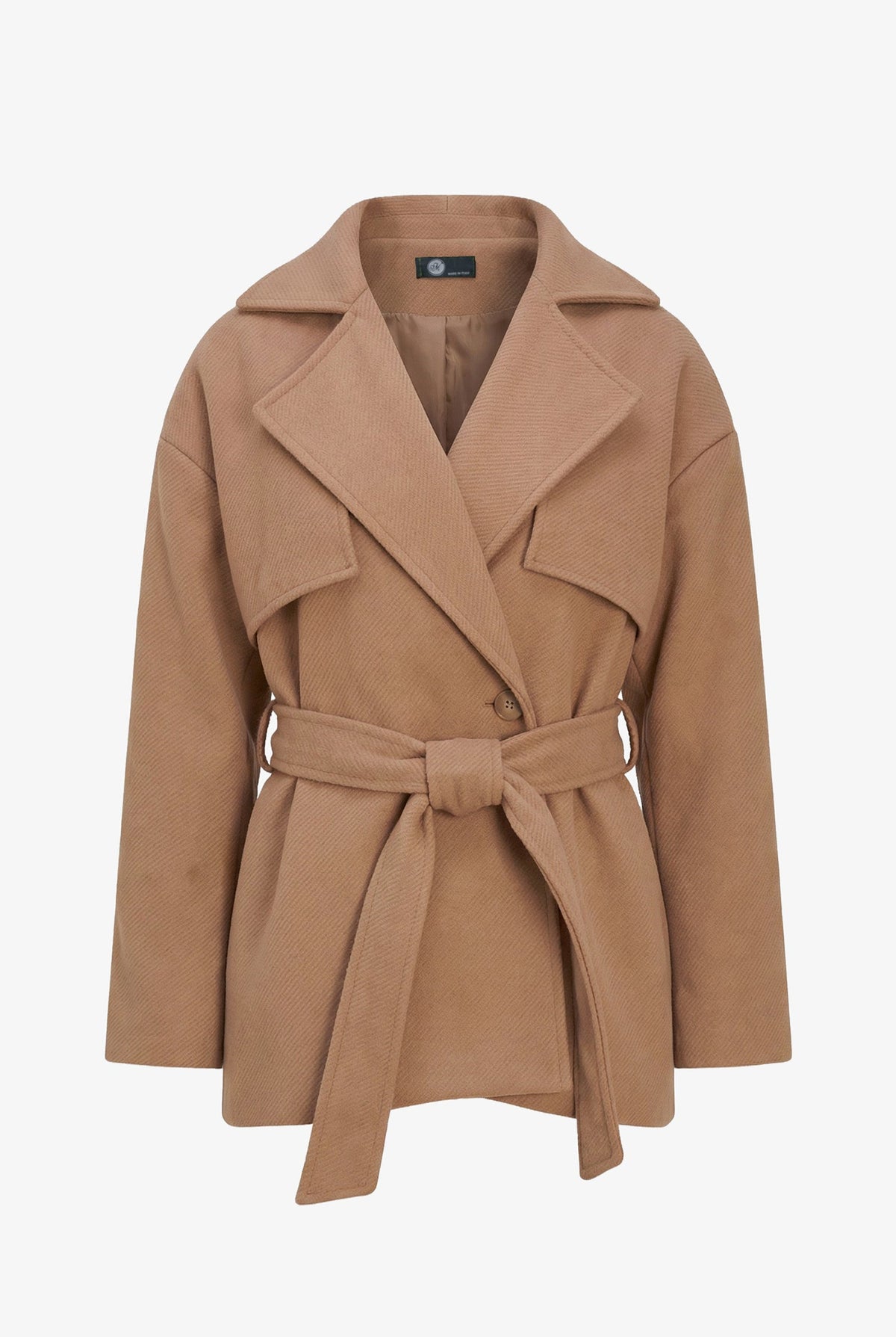 Women's Double-Breasted Coat, Lapel Collar, Flaps & Removable Belt