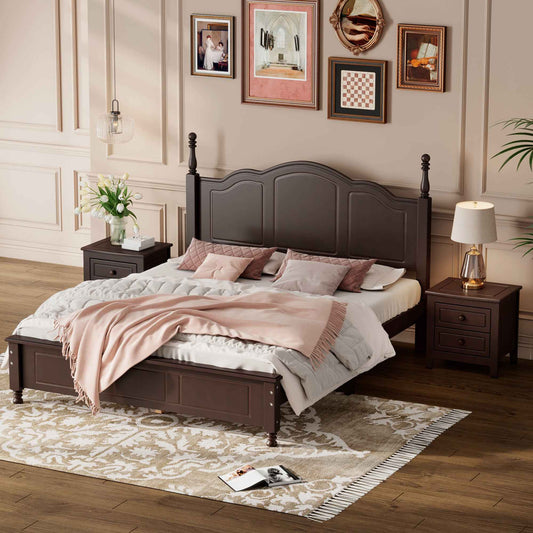 3-Piece Queen Wood Bedroom Set with 2 Nightstands Dark Walnut (United States Delivery Only)