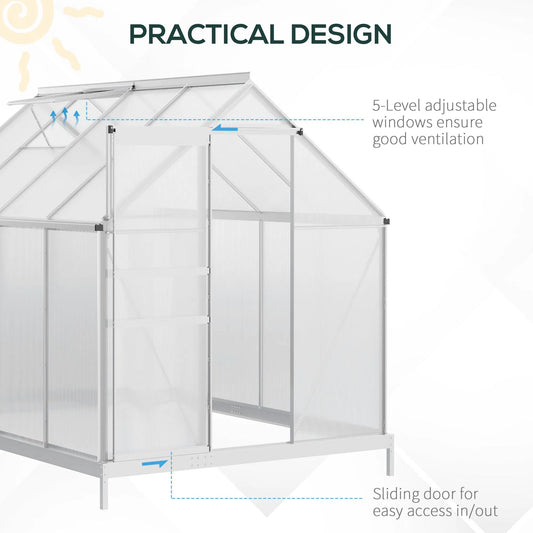 6' × 8' × 6.5' Walk-In Polycarbonate Greenhouse – Sliding Door, Base & Adjustable Roof Vent ( United States & Canada Delivery Only)