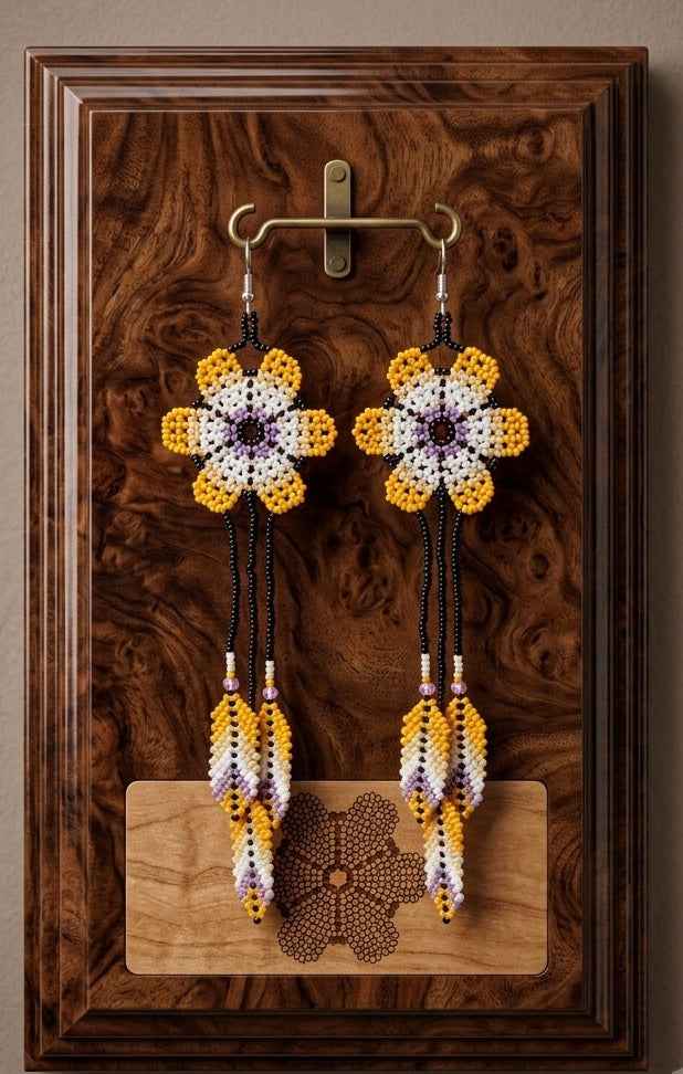 Sun Feather Bloom Beaded Earrings-yellow/black