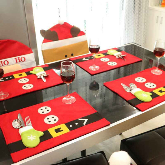 Christmas Table Mat - Holiday Placemat with Cutlery Holder
