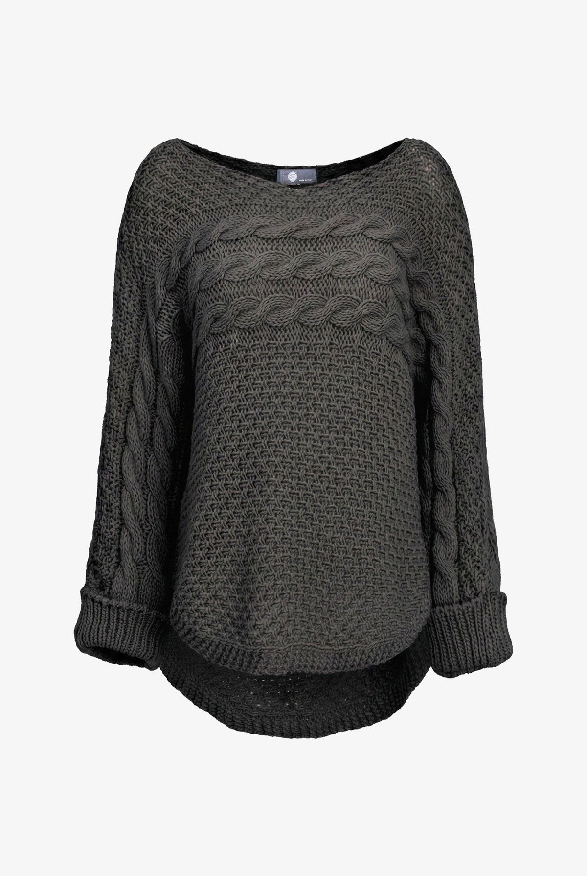 Women's Cable-Knit Scoop-Neck Sweater, Cuffed Sleeves & High-Low Hem