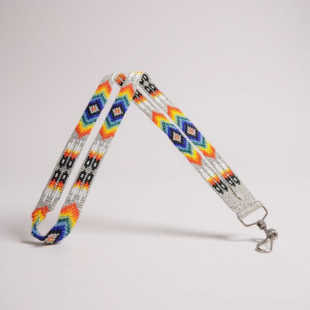 Silver blue Native Beaded Lanyard
