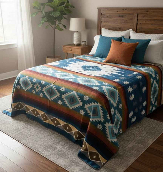 OLD TRIBES™ Star Path Blanket(Black and Turquoise )