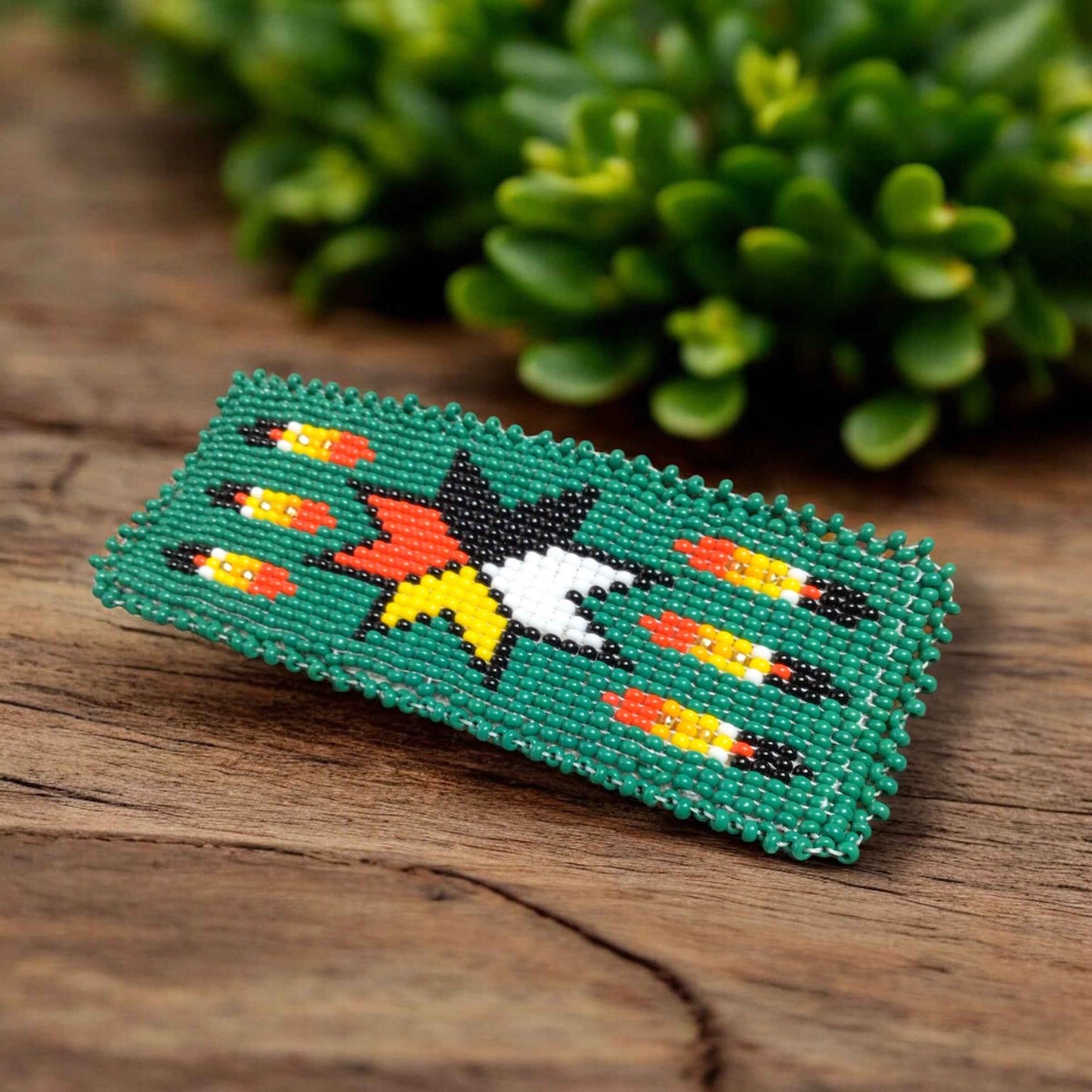 Rectangular Beaded Barrette - Green