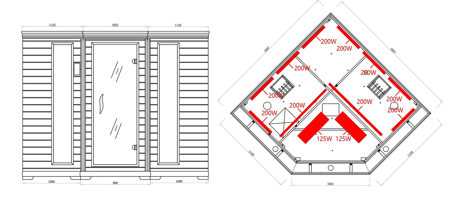 Blisspod | Vienna | Geräumige Eck-Ferninfrarotsauna aus Kanadischer Hemlock, extrem niedrige EMF, 12 Heizkörper, 4-5 Personen