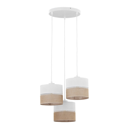 LINOBIANCO 3-Light Cluster Pendant with Linen & Jute Shades for Dining, Kitchen & Living Room - AURABAGS SHOP