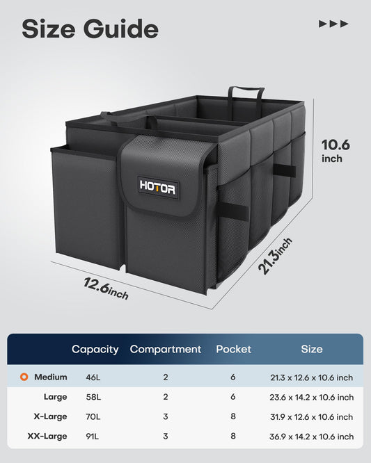 HOTOR Trunk Organizer - Car Organizer, Foldable Trunk organizer for SUVs & Sedans, Car Accessories, Tools, Sundries, 2 Compartments, Black 🍁 All In One Marketplace Canada