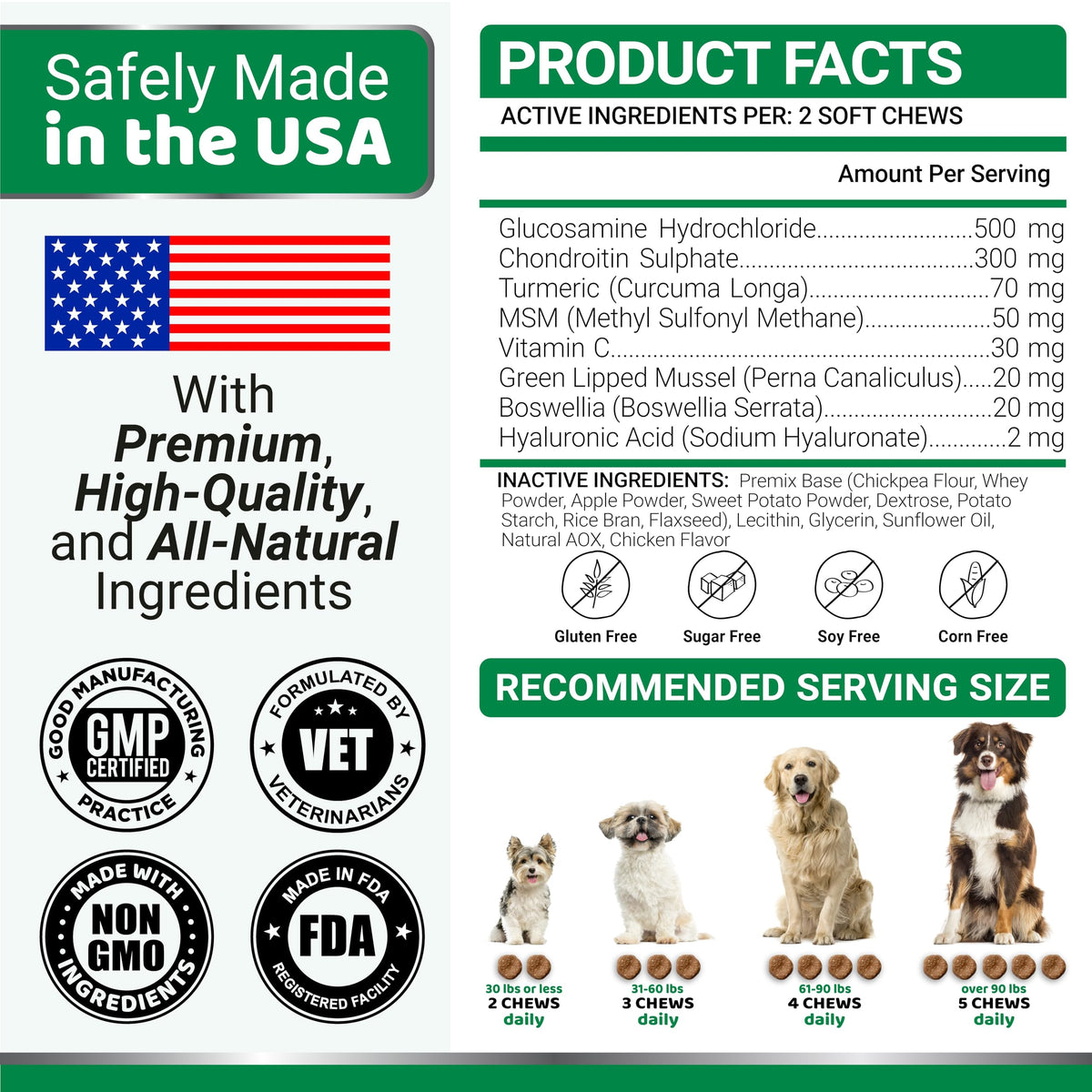 Glucosamine for Dogs - 165 Chews - Hip and Joint Supplement for Dogs - Glucosamine Chondroitin Chews - Joint Pain Relief Supplement with MSM - Advanced Health - Mobility Support - Made in USA 🍁 All In One Marketplace Canada