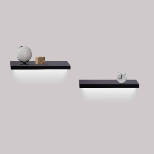 Floating Shelves 15.75 Wall Mounted Wood Shelves For Bathroom, Bedroom, Living Room, Kitchen, Hanging Shelf For Books Storage Decor With Invisible Brackets, Built-in LED Lighting, Black