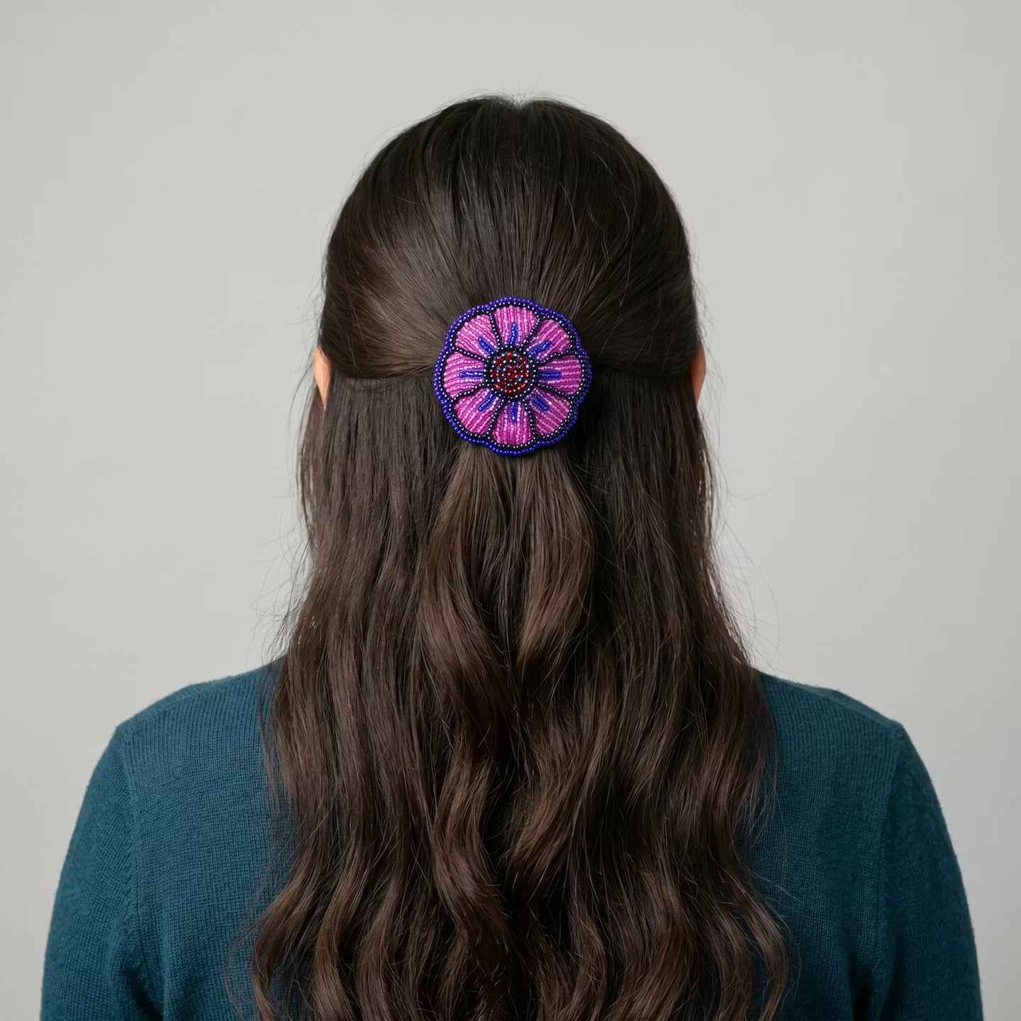 Pink/Purple Beaded Flower Barrette