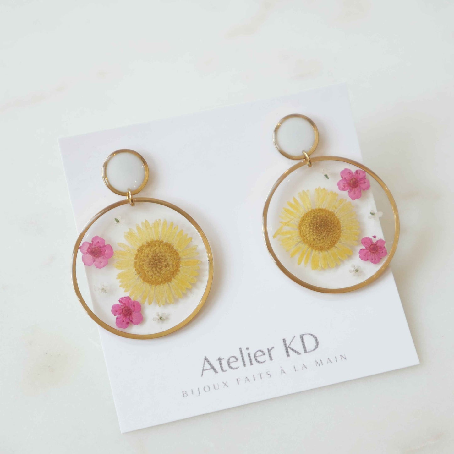 Boucles d'oreilles duo jaune et fuschia - goutte (XXL)