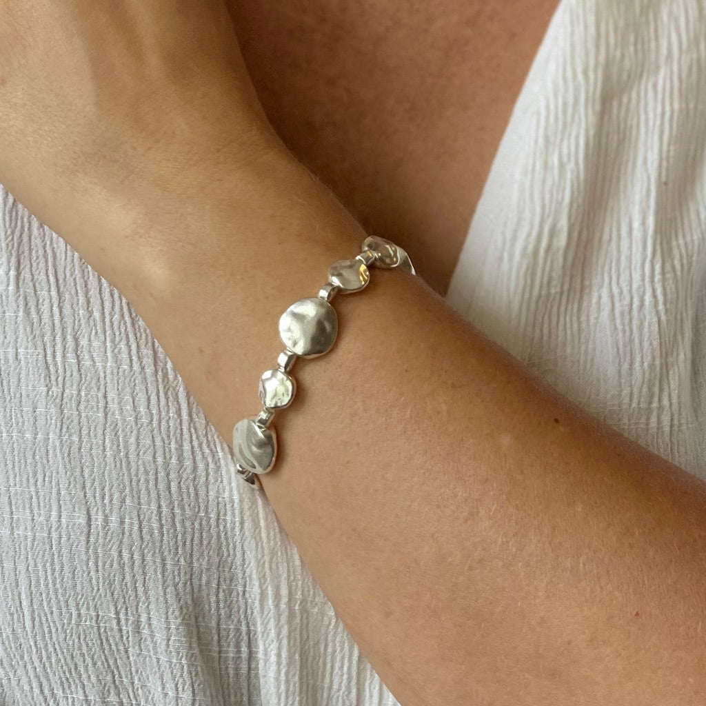 Beaten Disc Bracelet In Silver Plate