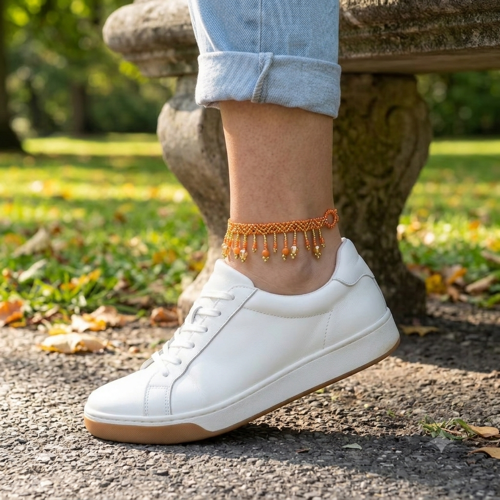 Beaded Anklet Orange