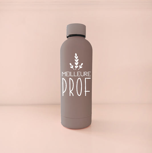 Bouteille isotherme brun café - Meilleure prof ou éducatrice - blanc