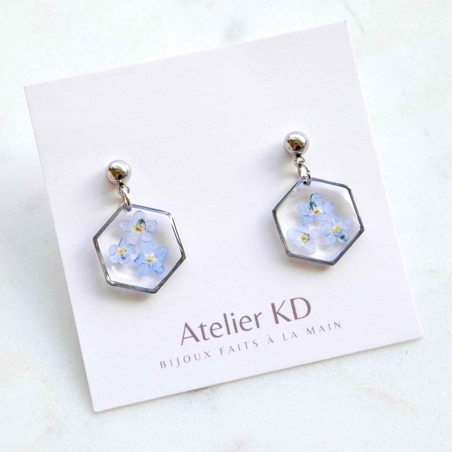 Boucles d’oreilles Myosotis - hexagone