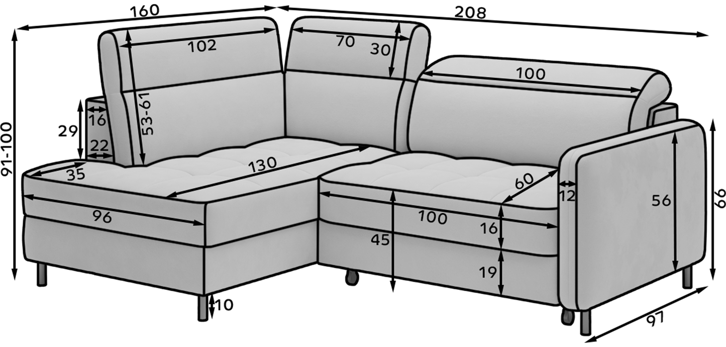 Barea 3 Seater Storage Sleeper Chaise Sofa - Emerald Green
