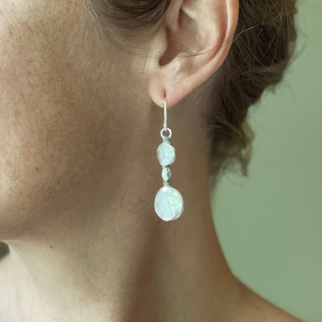 Double Beaten Disc Earrings In Silver Plate