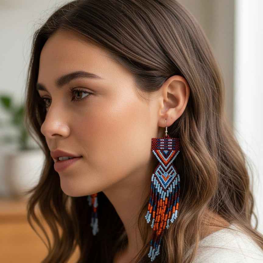 Red and Orange Sunset Path Beaded Earrings