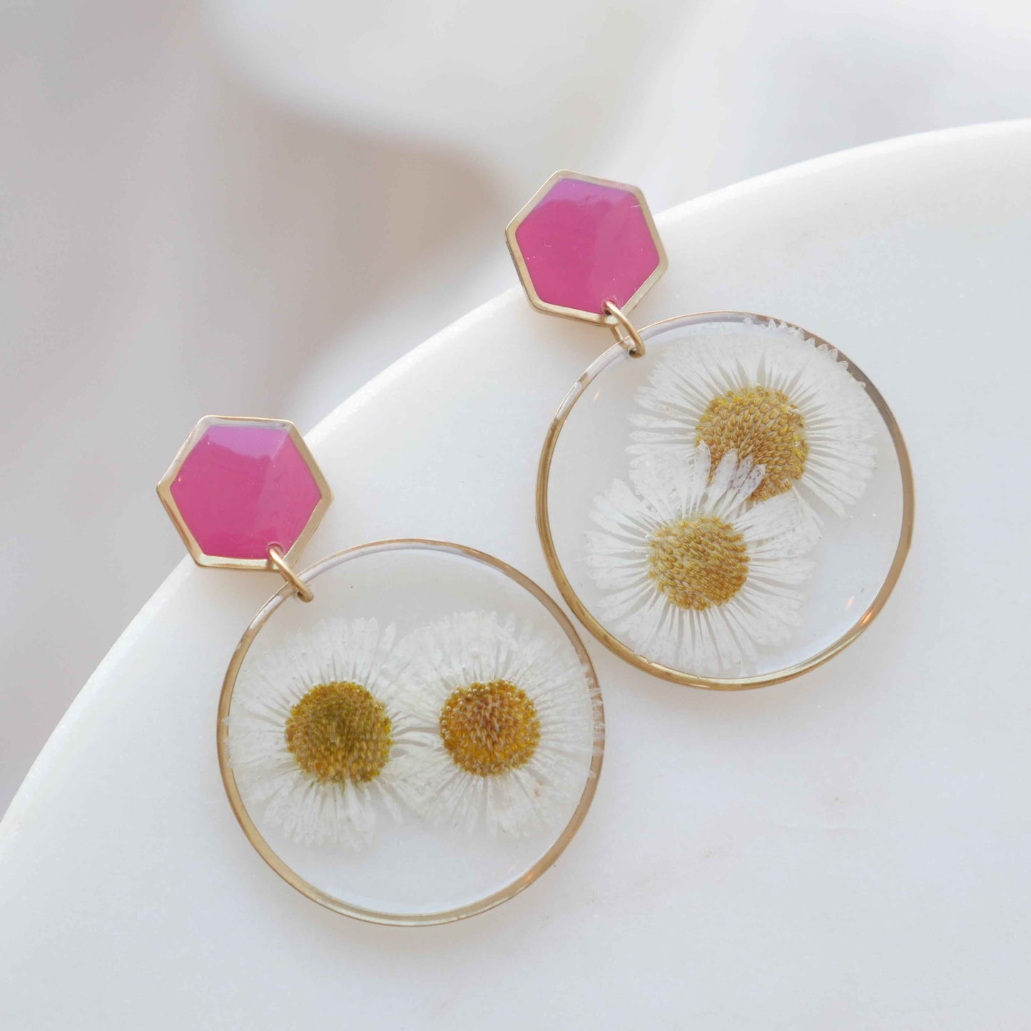 Boucles d'oreilles duo Margot blanche et franboise - rond (xxl)