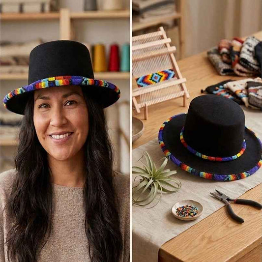 Size- 56 Beaded Flat-Brim Felt Hat