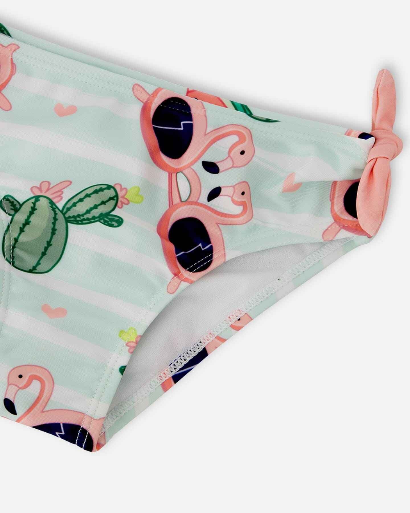 Two-Piece Swimsuit Blue Flamingo And Cactus Print