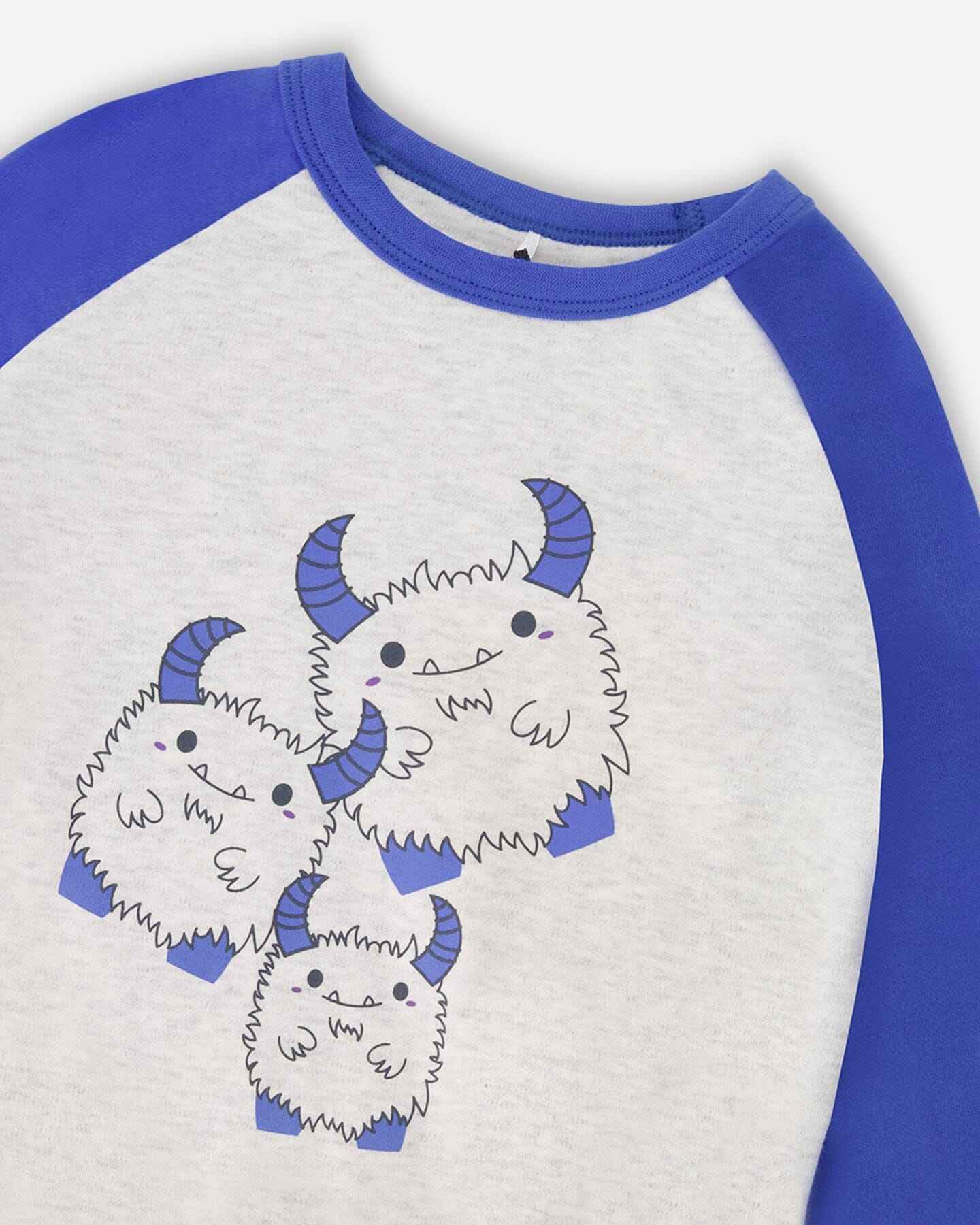 Organic Cotton Two-Piece Pyjama Set Grey Mix Monster Print
