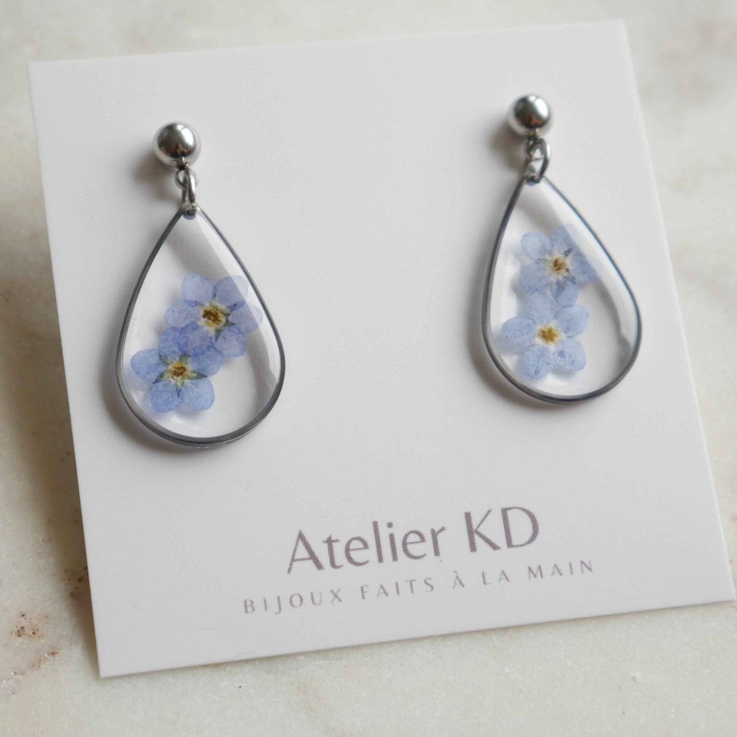 Boucles d’oreilles duo myosotis - goutte 22mm