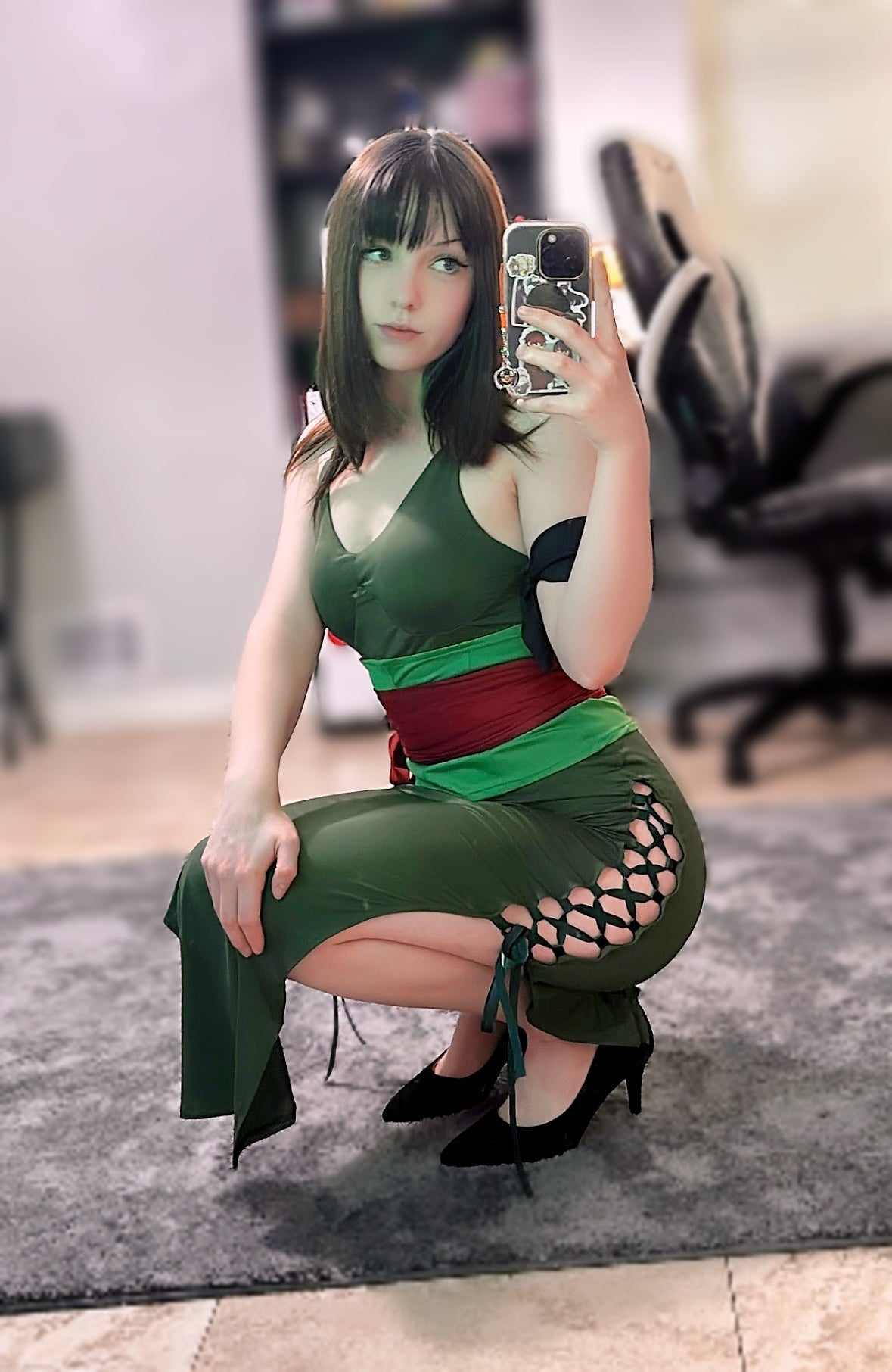 Female Zoro Cosplay Green Sleeveless High-slit Long Dress Halloween Costume