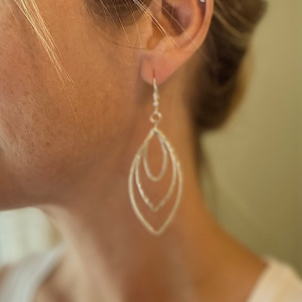 Triple Oval Metal Earrings - Silver Colour