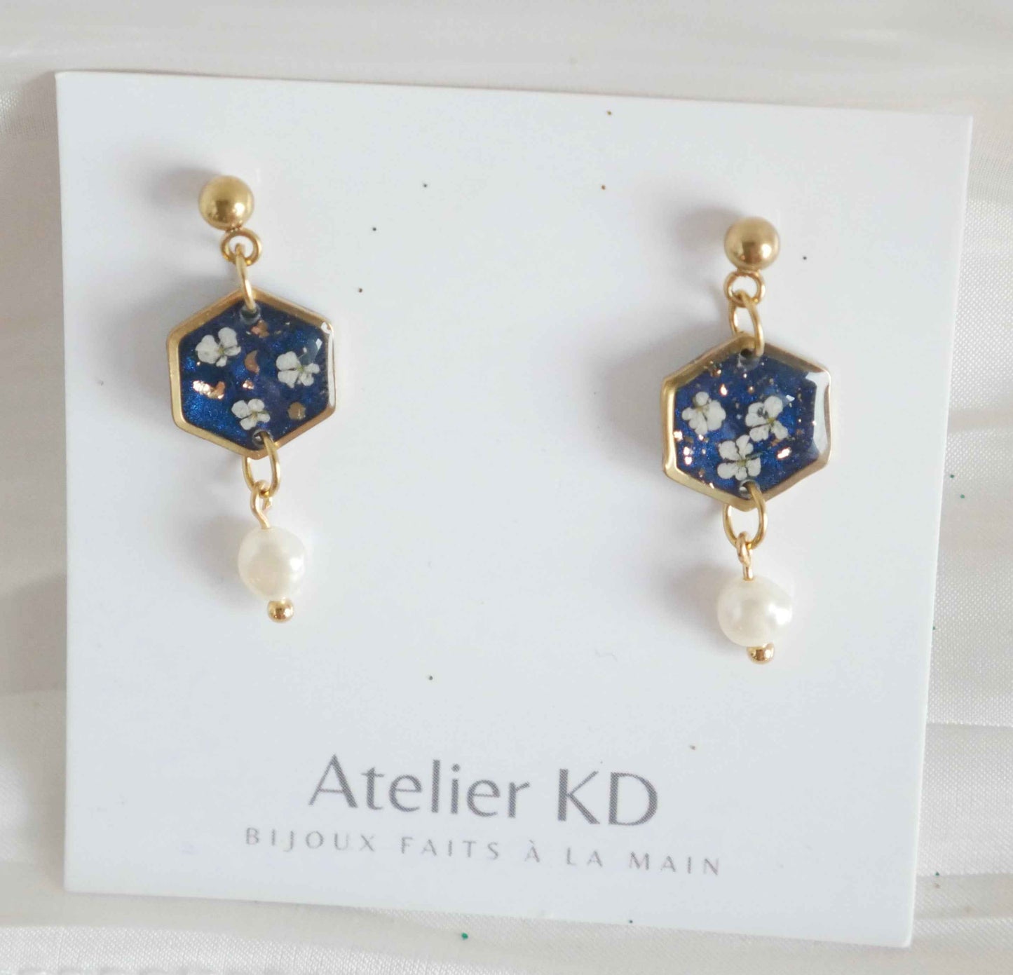 Boucles d'oreilles Céleste - gypsophile - hexa (12mm)