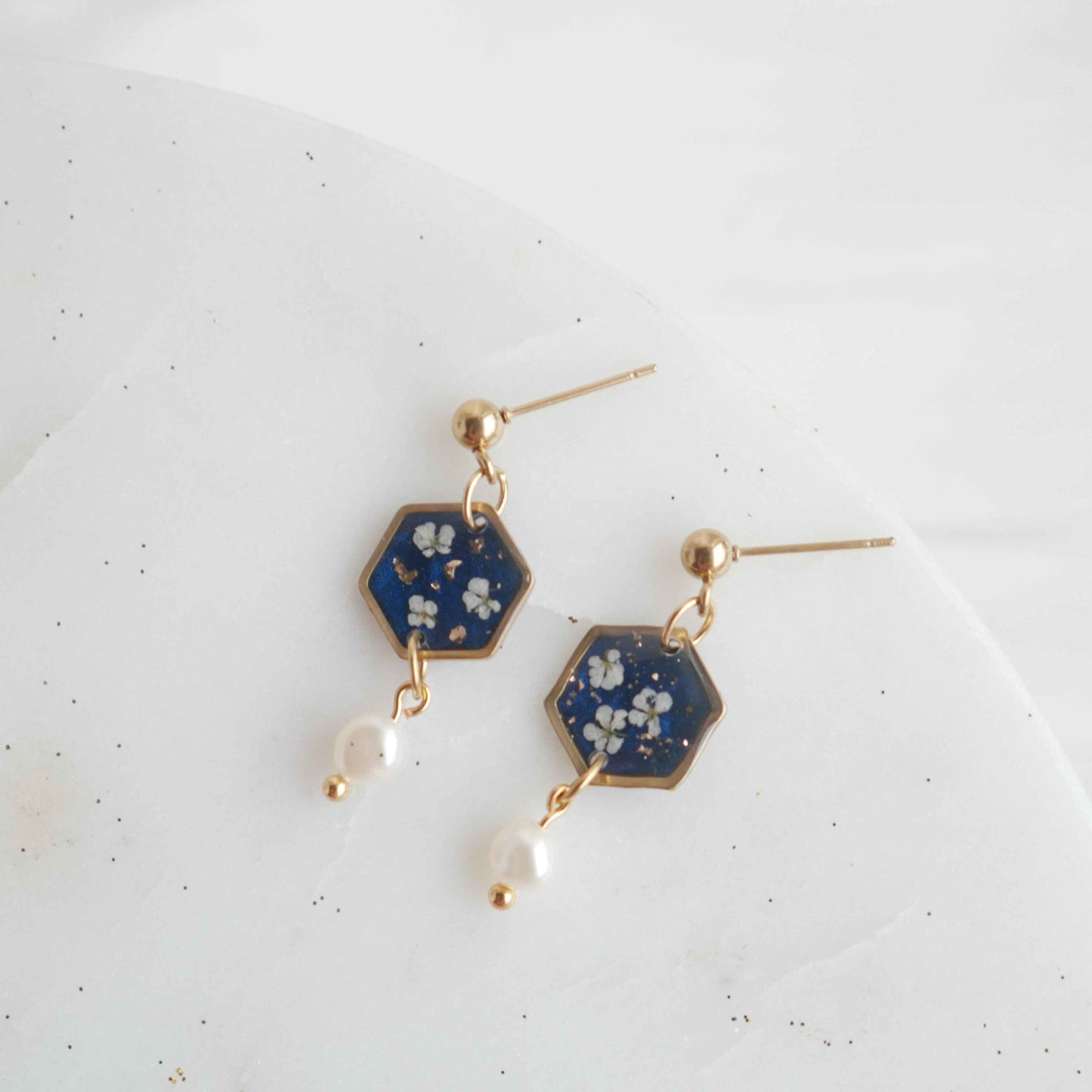 Boucles d'oreilles Céleste - Fleurs de carottes - hexa (12mm)
