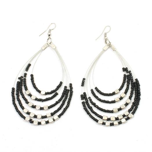Beaded Hoop Earrings With Metalic Cubes