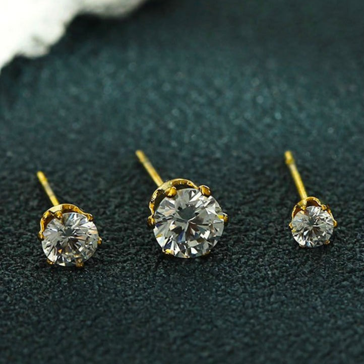 REIGN Gold: 3-Pair Zirconia Earrings Stud Set