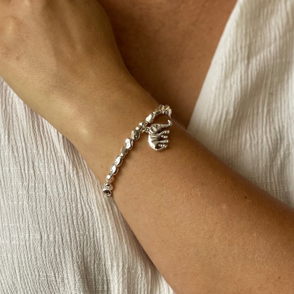 Elephant Charm Nugget Bracelet in Silver Plate