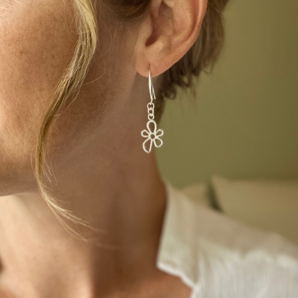 Flower Charm Earrings in Silver Plate