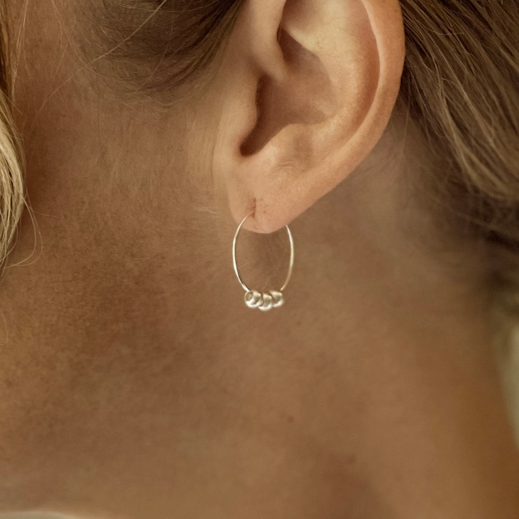 Triple Ball Silver Plate Hoop Earrings